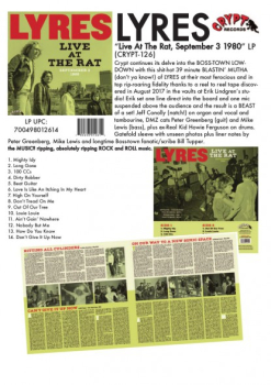 Preview: Lyres - Live At The Rat, Sept. 3, 1980 LP